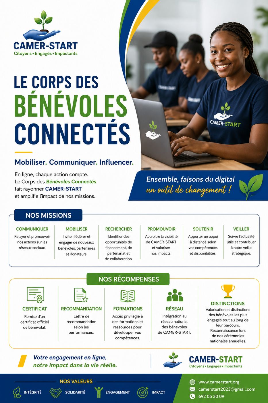 Flyer officiel du Corps des Bénévoles Connectés CAMER-START